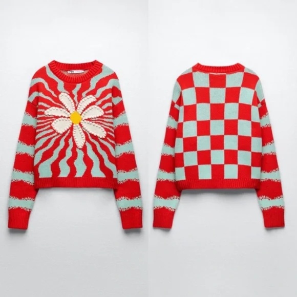 Zara Jacquard Flower Knit Sweater -size M - Picture 7 of 7